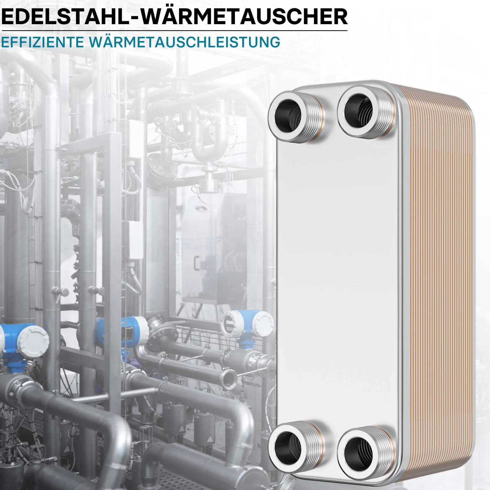 Wiltec Wärmetauscher 30 Platten, max. 175 kW, 12 m³/h 1,50 l je Durchgang, Plattenwärmetauscher aus Edelstahl als Wärmeüberträger