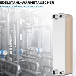 Wiltec Wärmetauscher 30 Platten, max. 125 kW, 4 m³/h 1,20 l je Durchgang, Plattenwärmetauscher aus Edelstahl als Wärmeüberträger