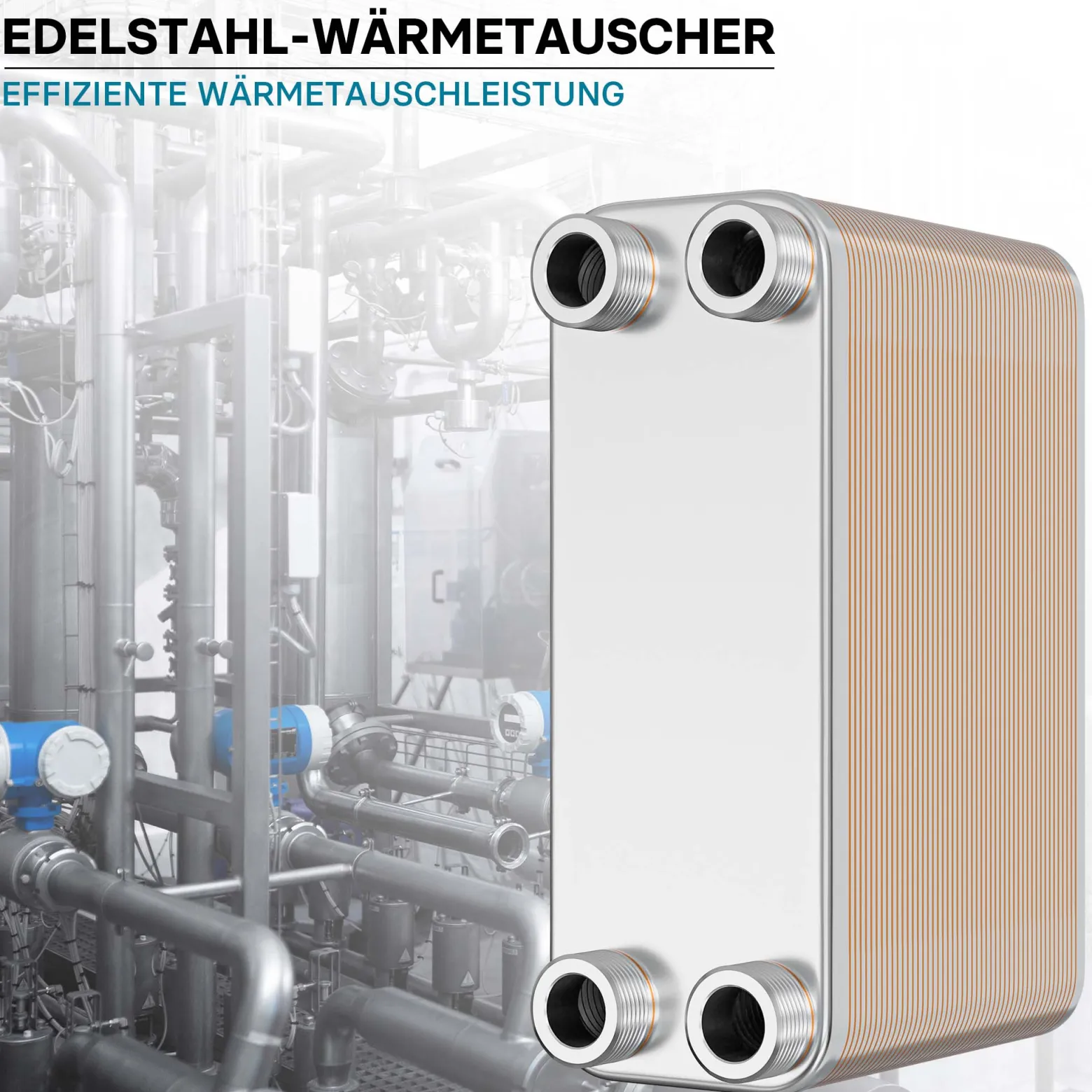 Wiltec Wärmetauscher 50 Platten, max. 285 kW, 12 m³/h 2,50 l je Durchgang, Plattenwärmetauscher aus Edelstahl als Wärmeüberträger