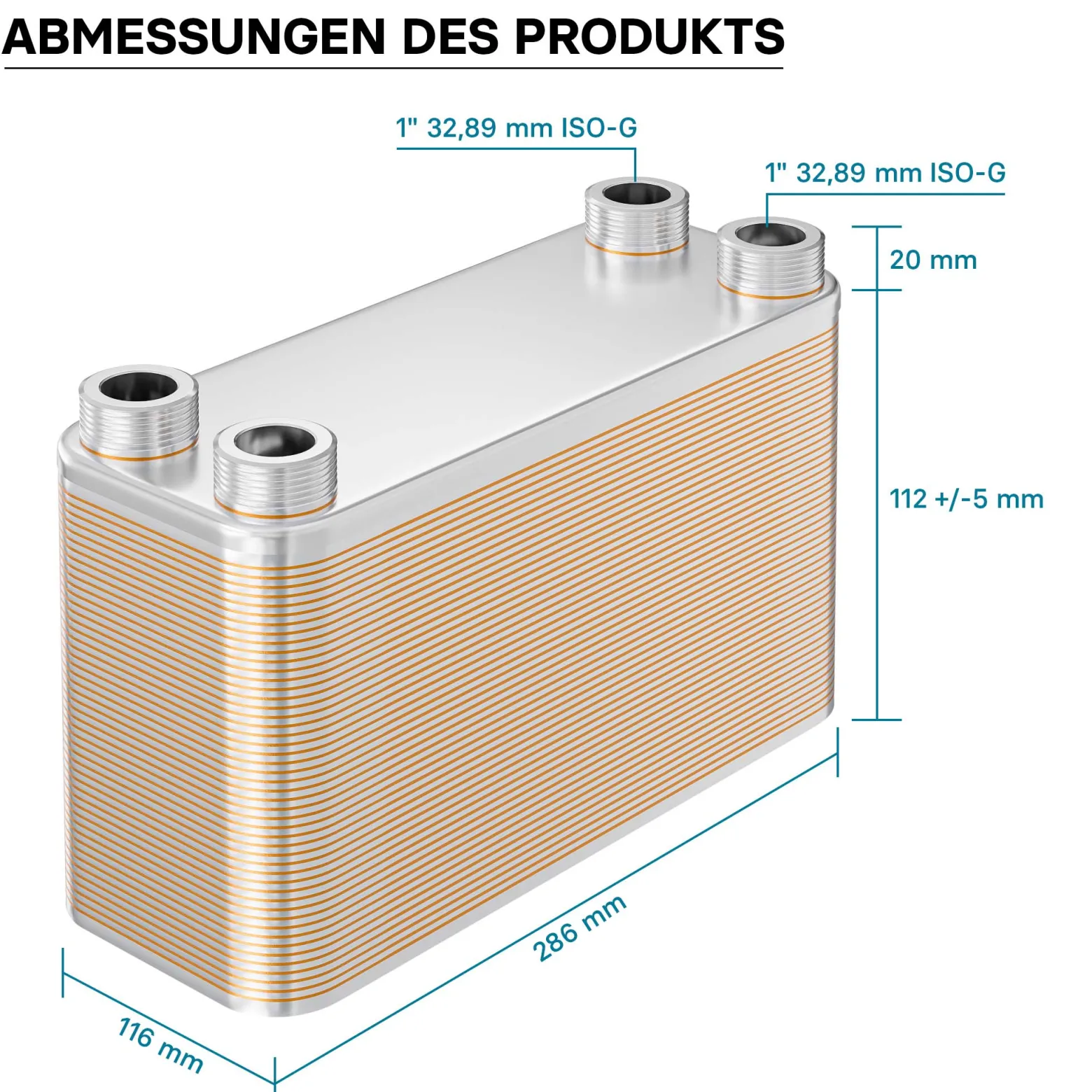 Wiltec Wärmetauscher 50 Platten, max. 285 kW, 12 m³/h 2,50 l je Durchgang, Plattenwärmetauscher aus Edelstahl als Wärmeüberträger