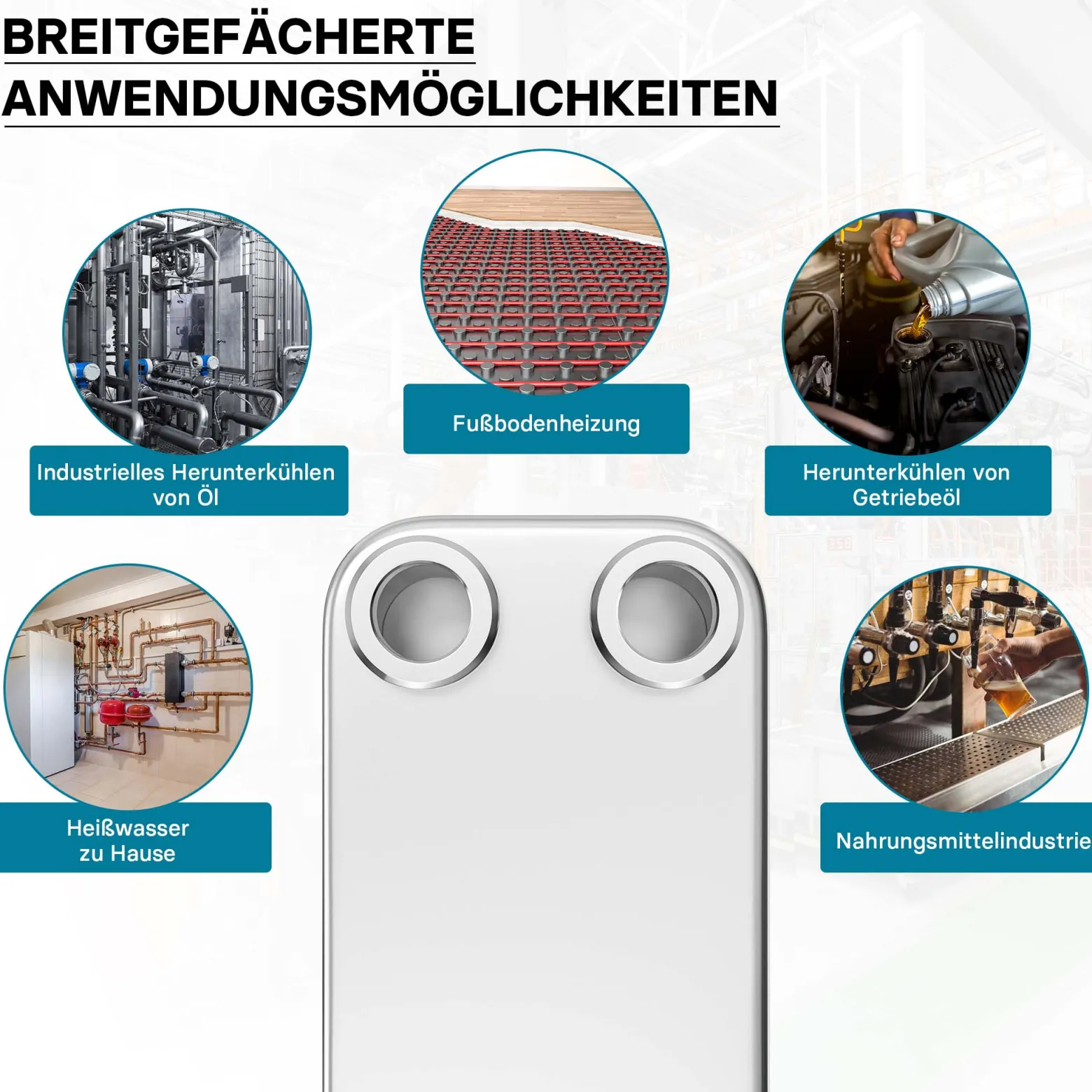 Wiltec Wärmetauscher 50 Platten, max. 550 kW, 22 m³/h 5,55 l je Durchgang, Plattenwärmetauscher aus Edelstahl als Wärmeüberträger