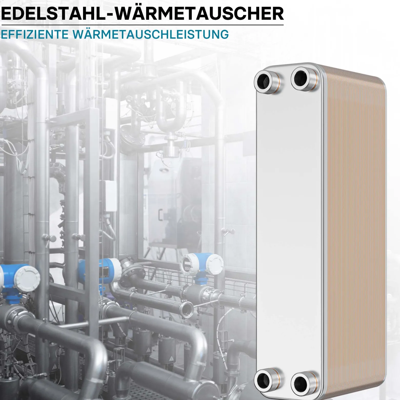 Wiltec Wärmetauscher 50 Platten, max. 550 kW, 22 m³/h 5,55 l je Durchgang, Plattenwärmetauscher aus Edelstahl als Wärmeüberträger