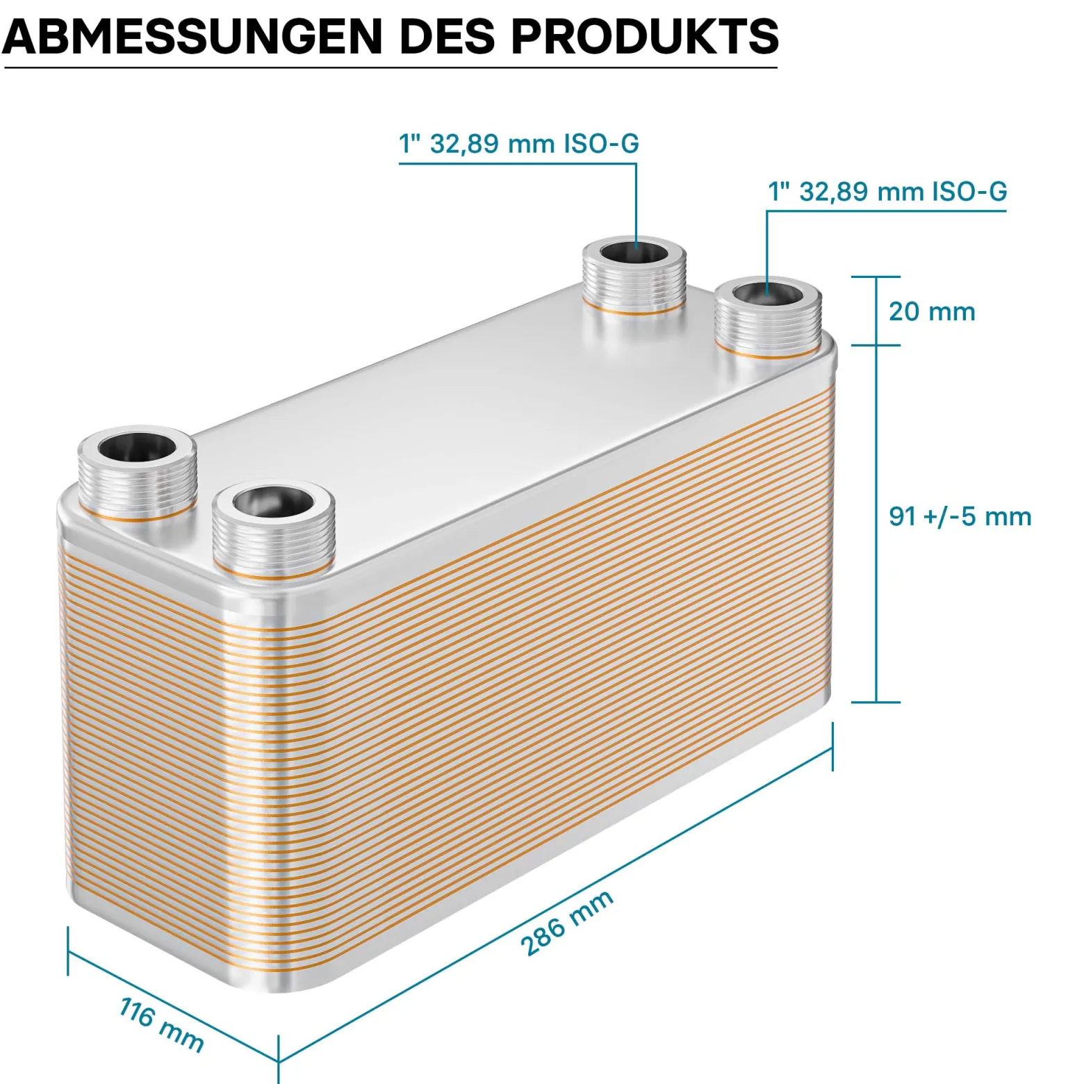 Wiltec Wärmetauscher 40 Platten, max. 230 kW, 12 m³/h 2,00 l je Durchgang, Plattenwärmetauscher aus Edelstahl als Wärmeüberträger