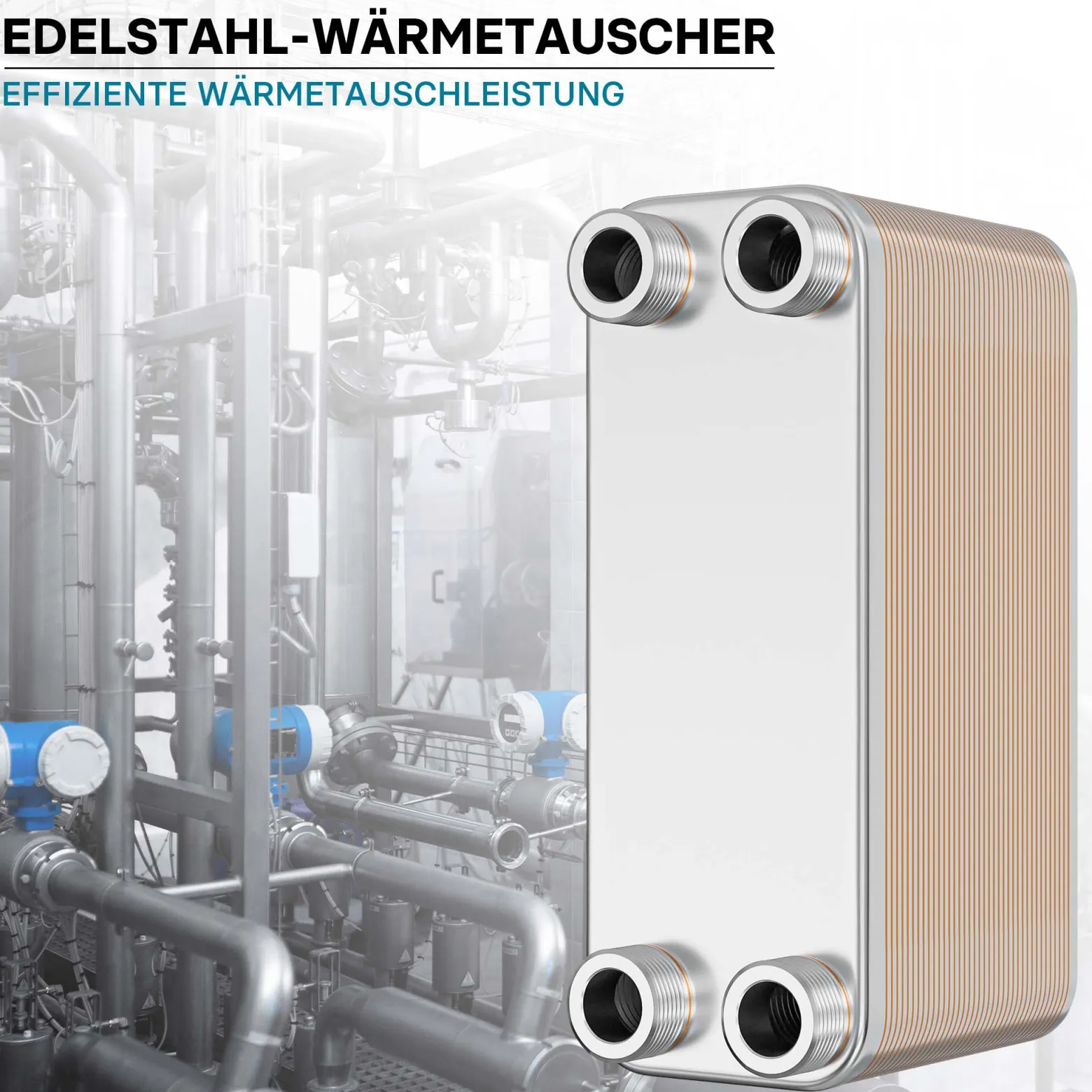 Wiltec Wärmetauscher 40 Platten, max. 230 kW, 12 m³/h 2,00 l je Durchgang, Plattenwärmetauscher aus Edelstahl als Wärmeüberträger