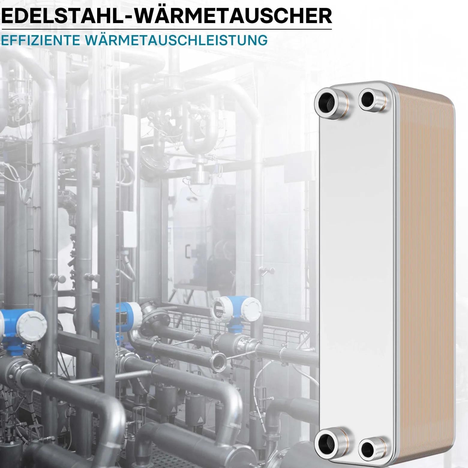 Wiltec Wärmetauscher 40 Platten, max. 165 kW, 4 m³/h 1,60 l je Durchgang, Plattenwärmetauscher aus Edelstahl als Wärmeüberträger