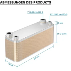 Wiltec Wärmetauscher 40 Platten, max. 165 kW, 4 m³/h 1,60 l je Durchgang, Plattenwärmetauscher aus Edelstahl als Wärmeüberträger