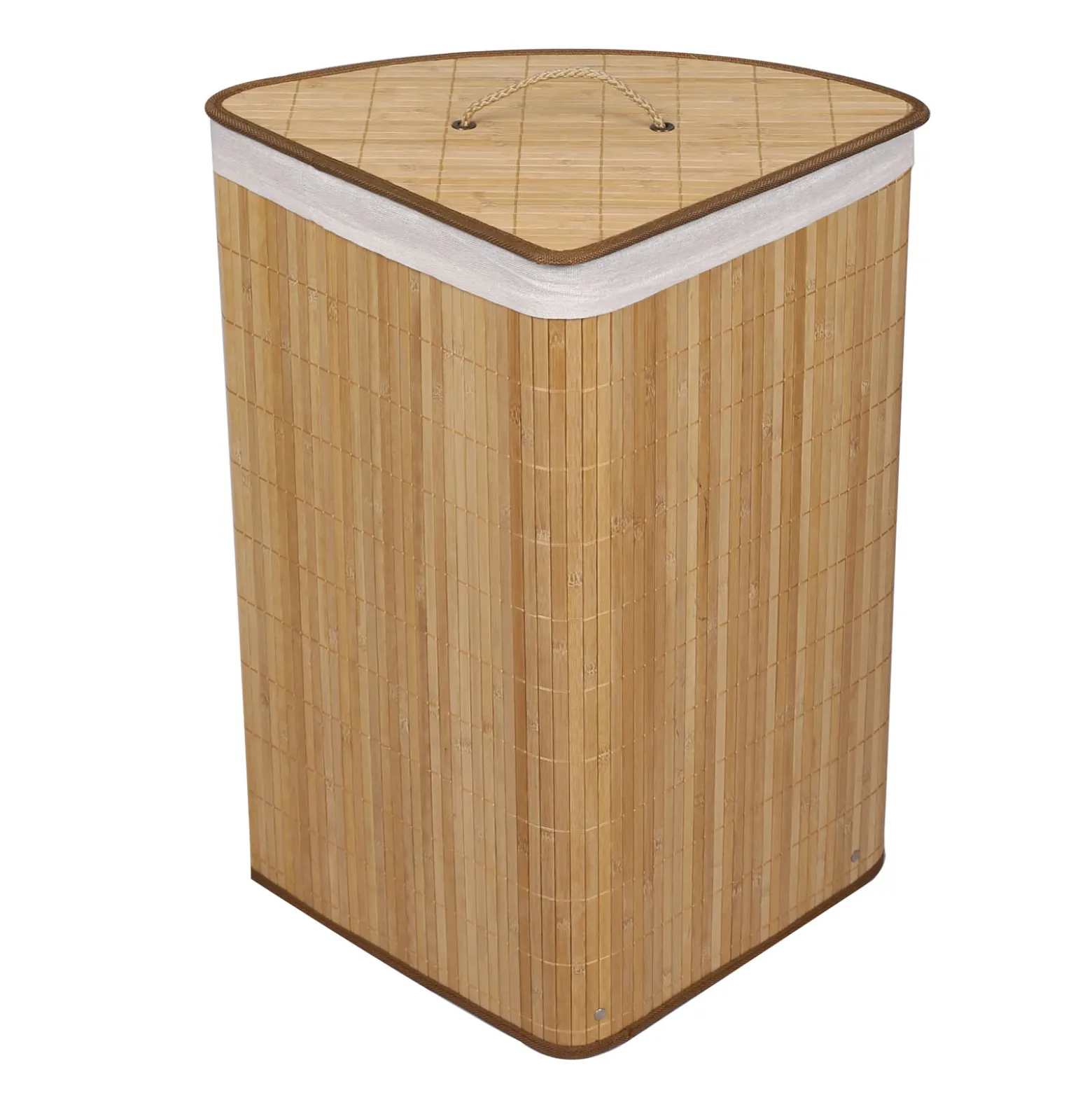 Wiltec Wäschebox 57L natur Eckwäschekorb mit Deckel aus Bambus faltbare Wäschebox zum Sortieren von Schmutzwäsche