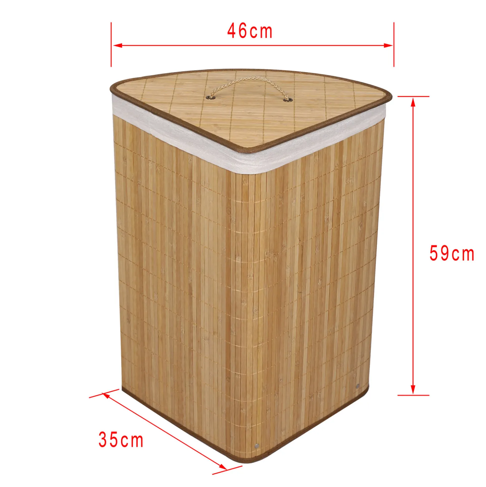 Wiltec Wäschebox 57L natur Eckwäschekorb mit Deckel aus Bambus faltbare Wäschebox zum Sortieren von Schmutzwäsche