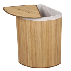 Wiltec Wäschebox 57L natur Eckwäschekorb mit Deckel aus Bambus faltbare Wäschebox zum Sortieren von Schmutzwäsche