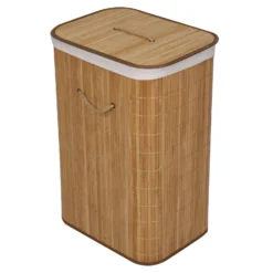 Wiltec Wäschebox 72L natur Wäschekorb mit Deckel Bambus faltbare Wäschebox mit Tragegriffen zum Sortieren von Schmutzwäsche