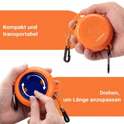 Wiltec Wäscheleine ausziehbar orange 8 m, Camping Wäscheleine mit 20 Wäscheklammern, Outdoor Trockenleine bis 75 kg, Reisewäscheleine mit Clips und Transportbeutel