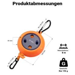 Wiltec Wäscheleine ausziehbar orange 8 m, Camping Wäscheleine mit 20 Wäscheklammern, Outdoor Trockenleine bis 75 kg, Reisewäscheleine mit Clips und Transportbeutel