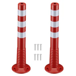 Wiltec 2x Absperrpfosten Ø 20 x 75 cm aus PU, Sperrpfosten mit Reflexionsstreifen, mobile Absperrung mit Schrauben, Aufprallschutz für Fahrzeuge