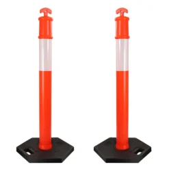 Wiltec 2x Absperrpfosten 110 x 42 x 42 cm aus PE, Sperrpfosten mit Reflexionsstreifen, mobile Absperrung für Verkehr, Aufprallschutz für Fahrzeuge