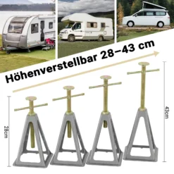 Wiltec 4x Aluminium Stützböcke für Wohnwagen und Anhänger, 160 x 160 x 280 mm, Stützbock höhenverstellbar 28-43 cm, Unterstellbock