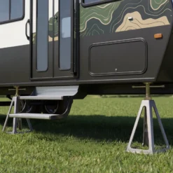 Wiltec 4x Aluminium Stützböcke für Wohnwagen und Anhänger, 160 x 160 x 280 mm, Stützbock höhenverstellbar 28-43 cm, Unterstellbock