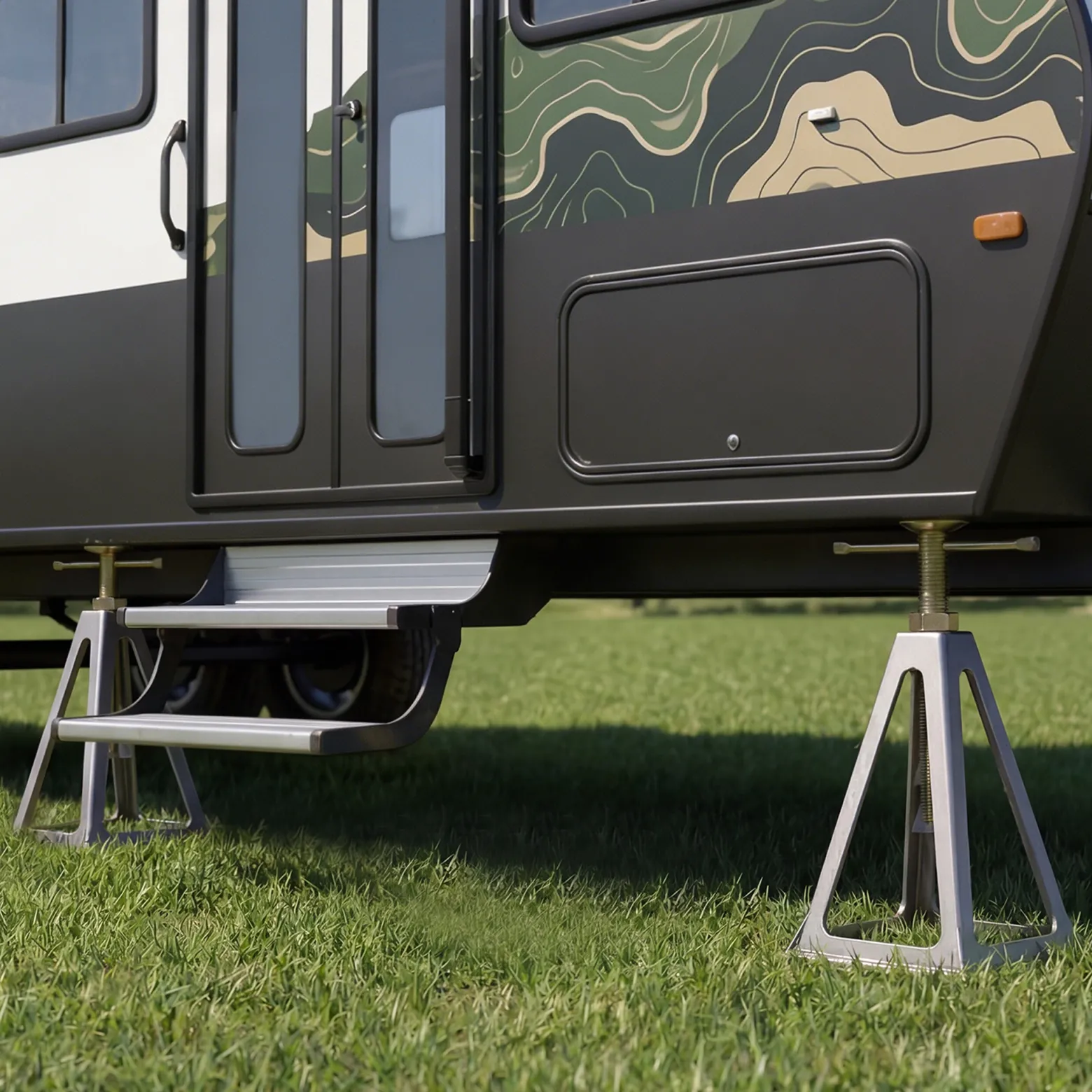 Wiltec 4x Aluminium Stützböcke für Wohnwagen und Anhänger, 160 x 160 x 280 mm, Stützbock höhenverstellbar 28-43 cm, Unterstellbock