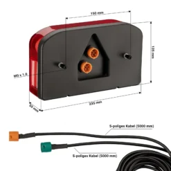 Wiltec 2x Anhänger Rückleuchten 12V 13-poliger Stecker mit 5 Funktionen inkl. Kabel (5 m), Adapter für PKW Anhänger mit 5 Funktionen