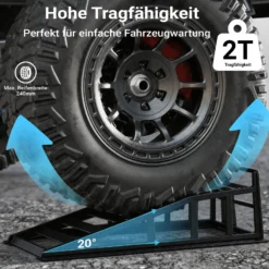 Wiltec 2x Auffahrrampe bis 2 t je Paar 905 x 295 x 278 mm, Auffahrbock für Fahrzeuge, Wartungsrampe aus Stahl