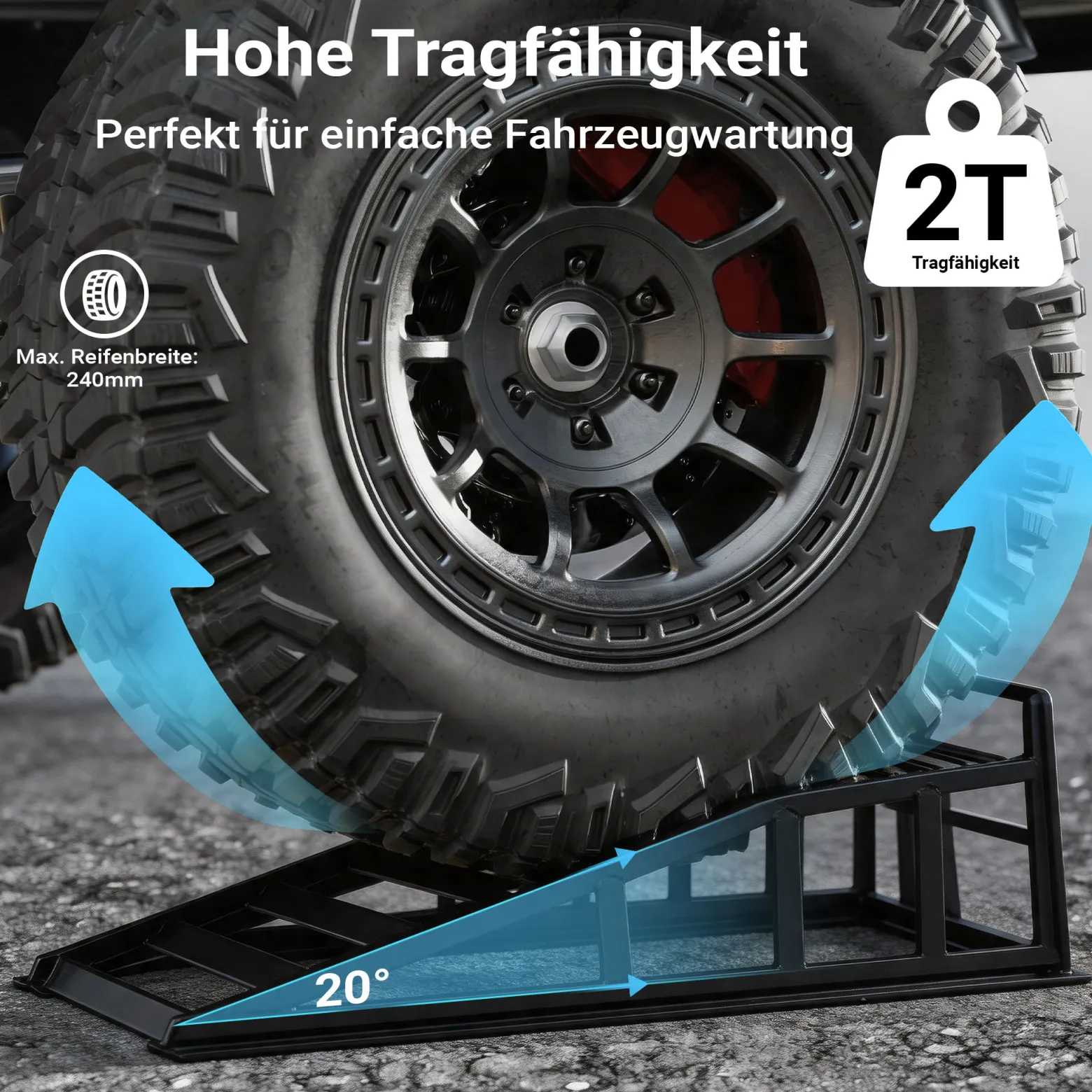 Wiltec 2x Auffahrrampe bis 2 t je Paar 905 x 295 x 278 mm, Auffahrbock für Fahrzeuge, Wartungsrampe aus Stahl
