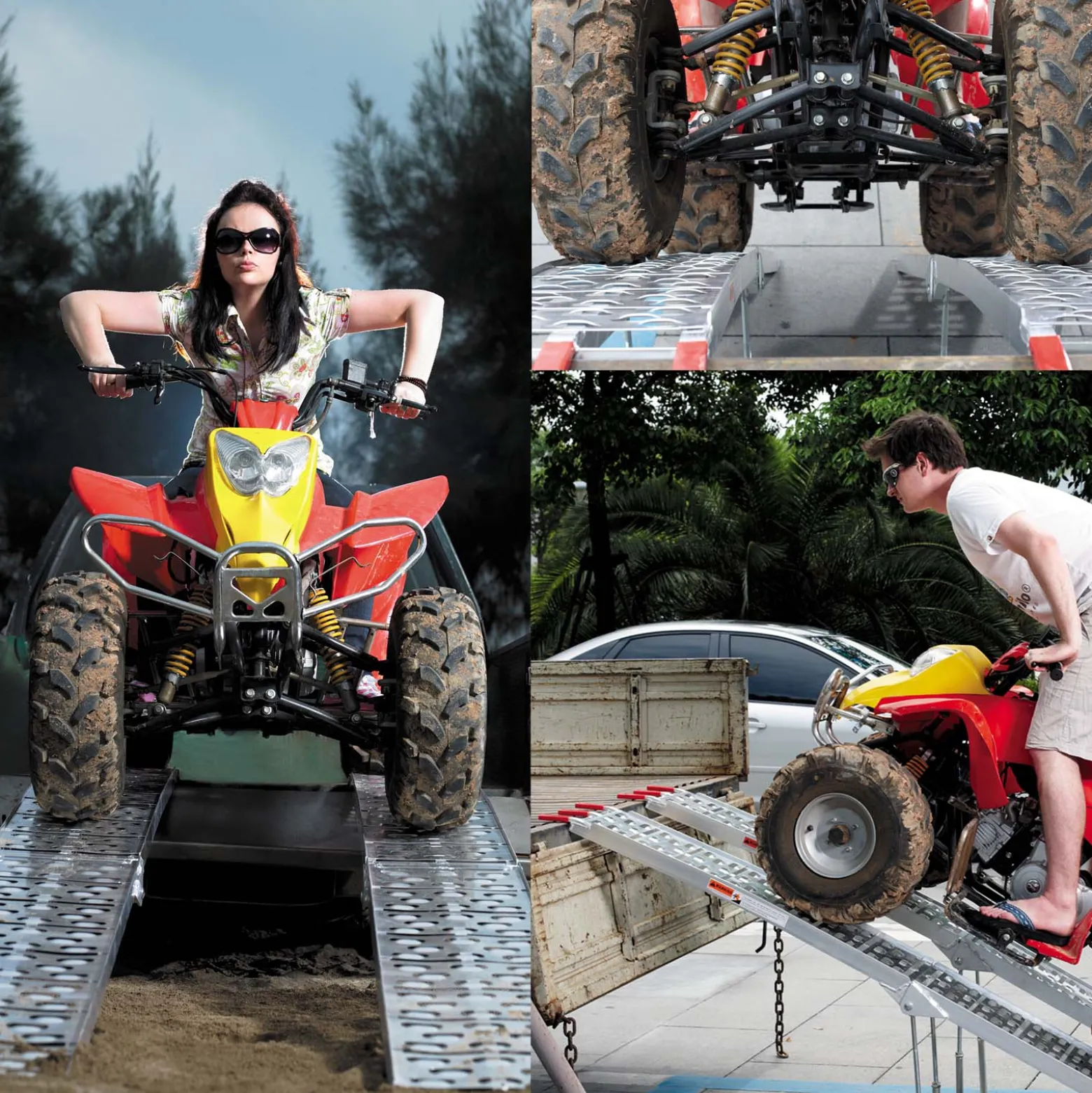 Wiltec 2x Auffahrrampe 226 cm 1360 kg für Quad ATV Motorrad, Aluminium Auffahrschiene faltbar, Verladerampe rutschsicher mit Füßen