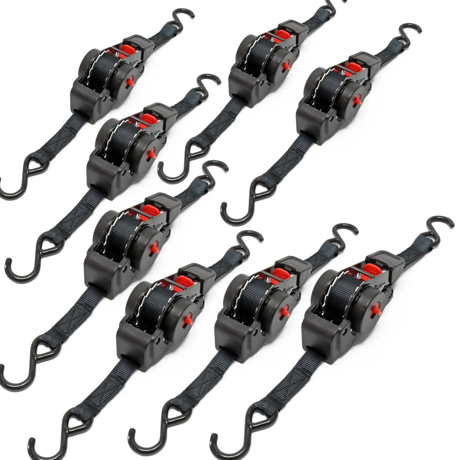 Wiltec 8x Automatik Zurrgurt 100 daN Zuglast LGF 0,2 m LGL 1,8 PES Spanngurt, ideal für Autotransport