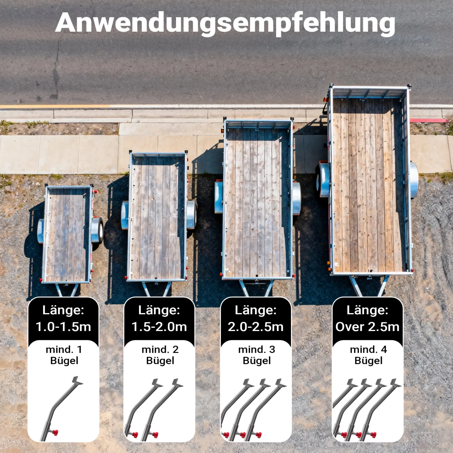 Wiltec 2x Flachplanenbügel 108-150 cm für Anhänger, verstellbare Aluminiumbügel für Anhängerplanen, Planenspanner für Flachplanen