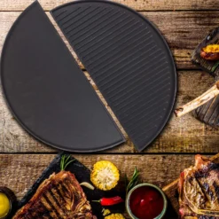 Wiltec 2x Gusseisen Grillplatte 55 x 26,5 x 1,5 cm, Gusseisenplatte für Grill mit guter Hitzespeicherung, Grillgitter für typische Grillstreifen auf Grillgut, Grillzubehör für BBQ