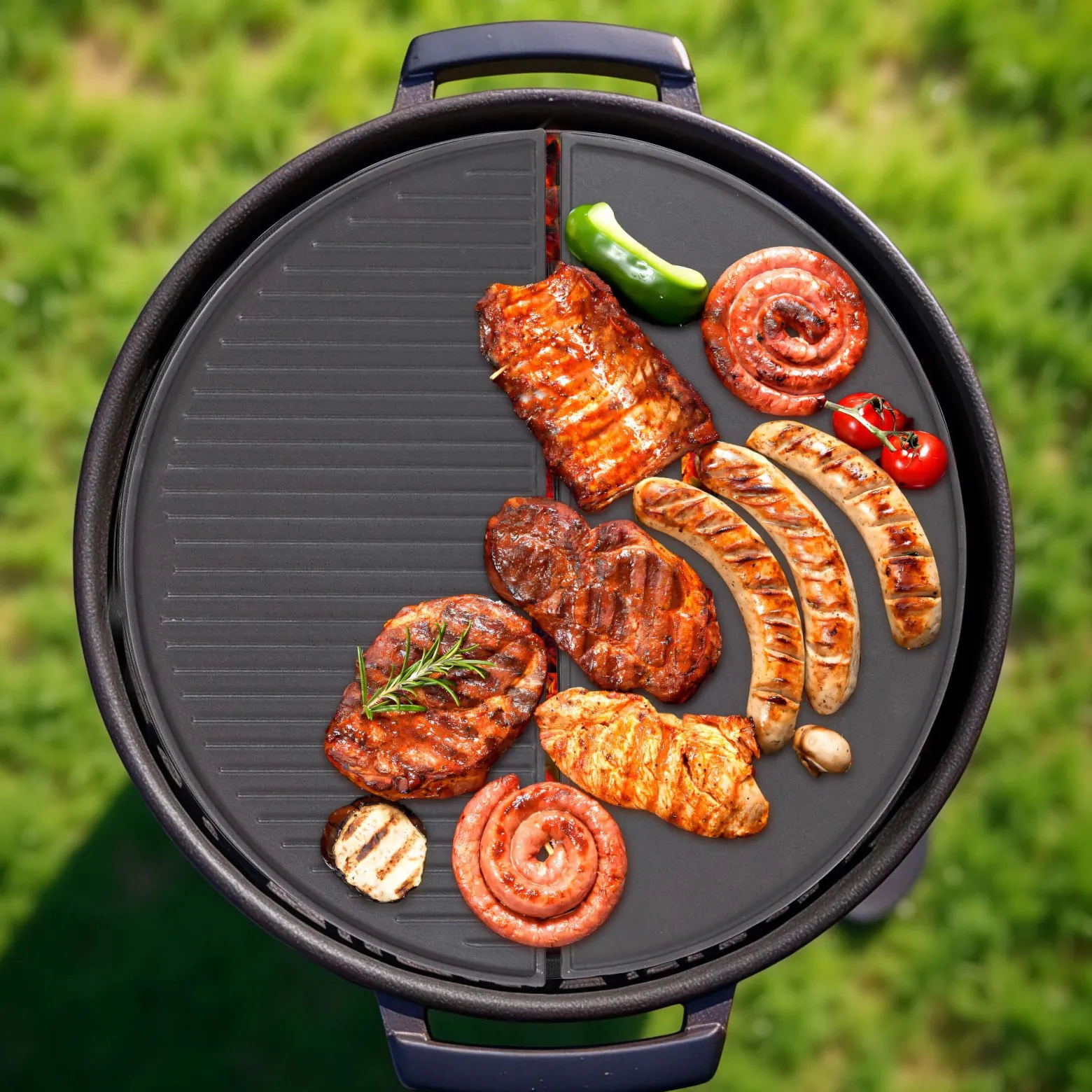 Wiltec 2x Gusseisen Grillplatte 55 x 26,5 x 1,5 cm, Gusseisenplatte für Grill mit guter Hitzespeicherung, Grillgitter für typische Grillstreifen auf Grillgut, Grillzubehör für BBQ