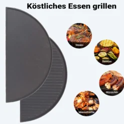 Wiltec 2x Gusseisen Grillplatte 46,7 x 22,8 x 1,5 cm, Gusseisenplatte für Grill mit guter Hitzespeicherung, Grillgitter für typische Grillstreifen auf Grillgut, Grillzubehör für BBQ
