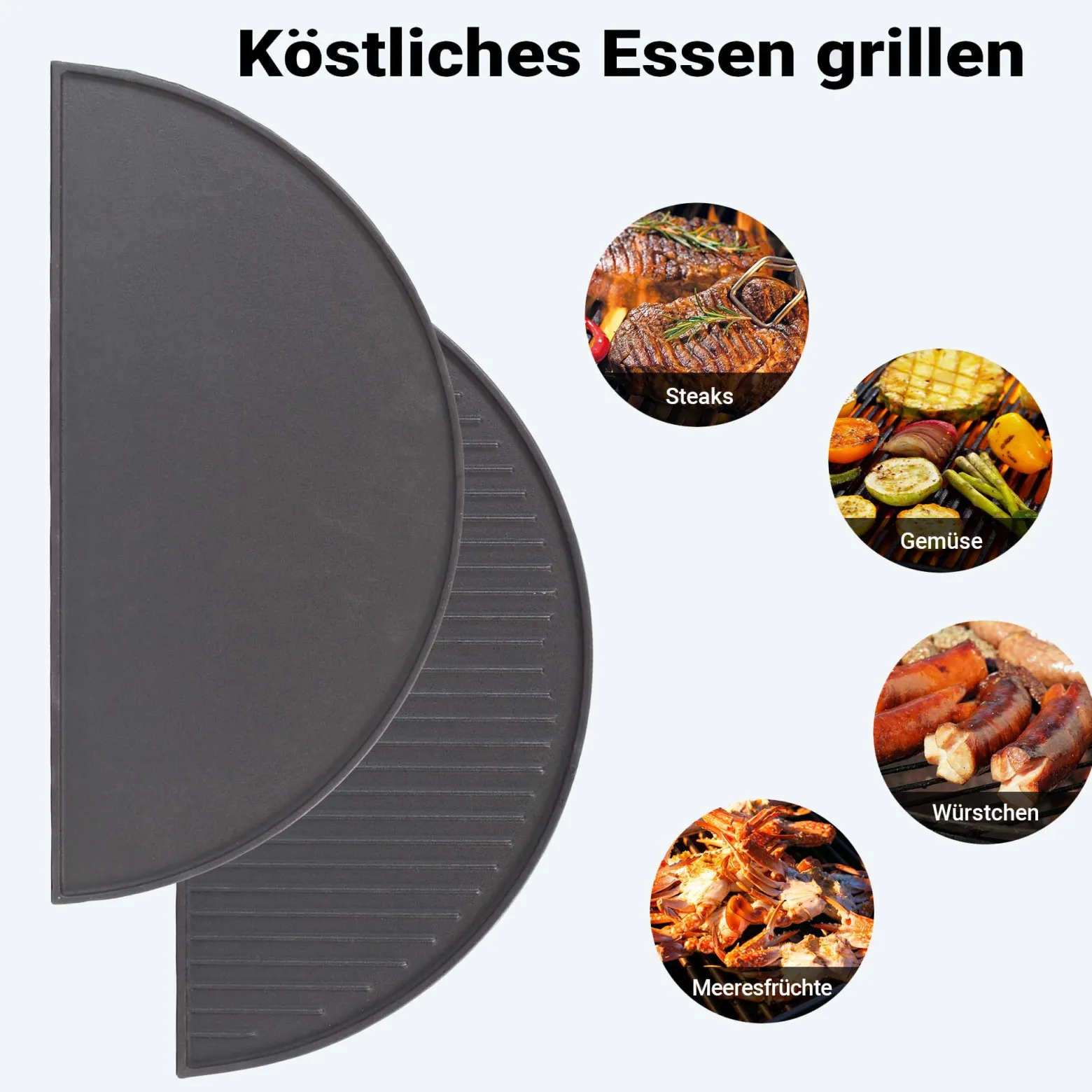 Wiltec 2x Gusseisen Grillplatte 46,7 x 22,8 x 1,5 cm, Gusseisenplatte für Grill mit guter Hitzespeicherung, Grillgitter für typische Grillstreifen auf Grillgut, Grillzubehör für BBQ