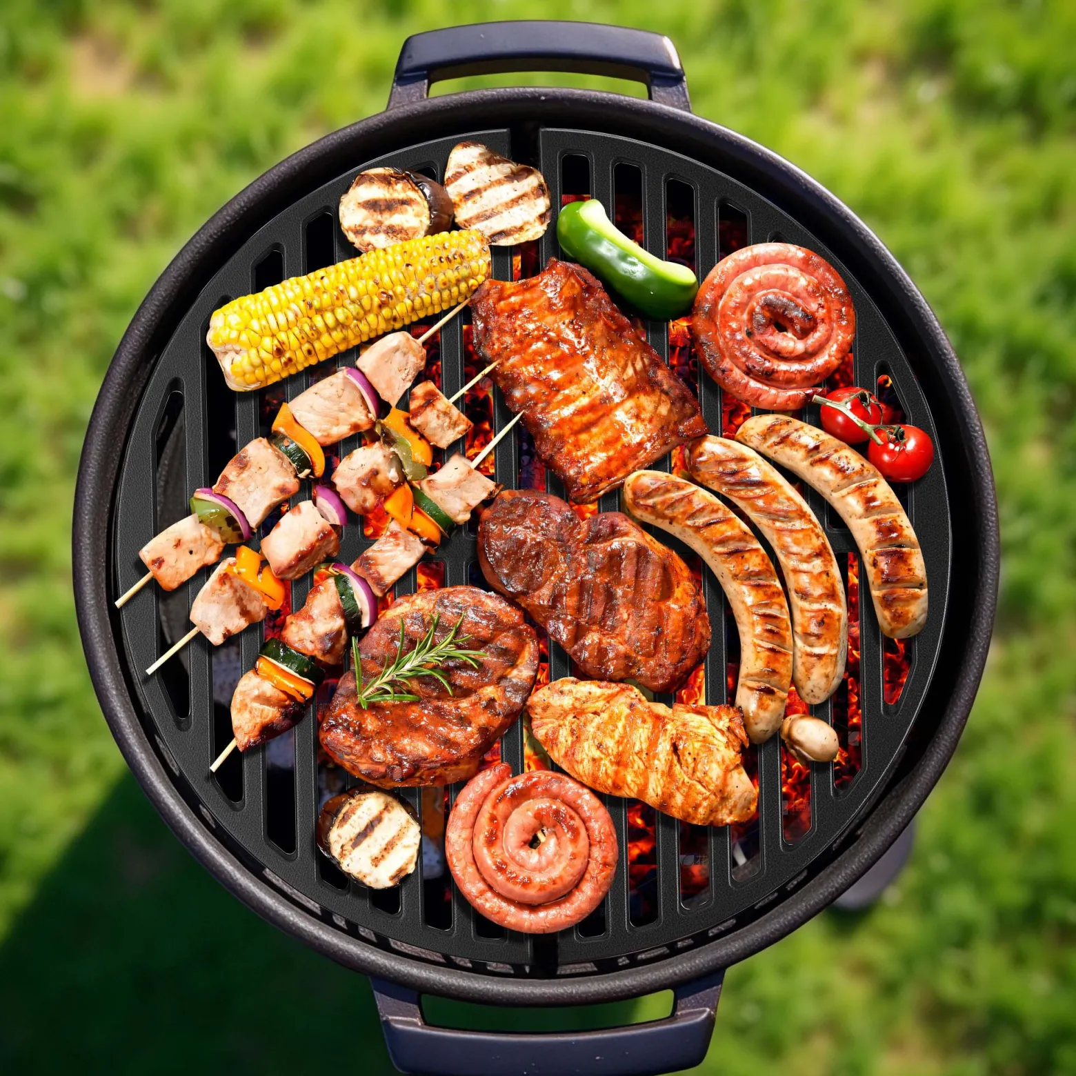 Wiltec 2x Gusseisen Grillrost 46,7 x 22,8 x 0,9 cm, Gussrost für Grill mit guter Hitzespeicherung, Grillgitter für typische Grillstreifen auf Grillgut, Grillzubehör für BBQ