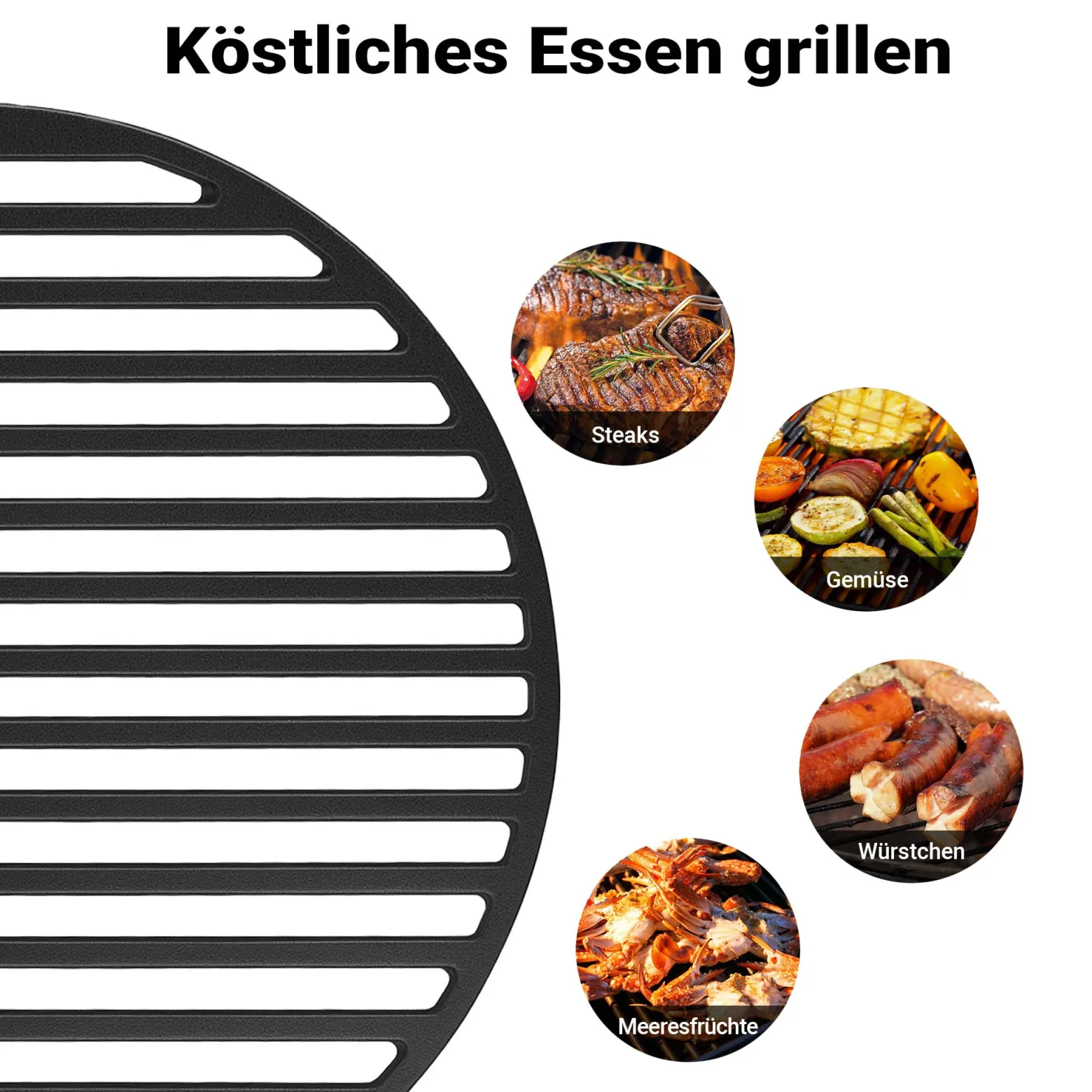 Wiltec 2x Gusseisen Grillrost 46,7 x 22,8 x 0,9 cm, Gussrost für Grill mit guter Hitzespeicherung, Grillgitter für typische Grillstreifen auf Grillgut, Grillzubehör für BBQ