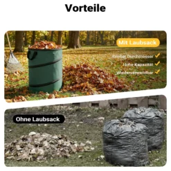 Wiltec 3x Laubsack rund 100l Grün Pop Up Faltbar 600D-Oxford-Polyester Abfallsammlung Rasensack Robust Gartenabfälle