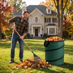 Wiltec 3x Laubsack rund 100l Grün Pop Up Faltbar 600D-Oxford-Polyester Abfallsammlung Rasensack Robust Gartenabfälle
