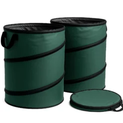 Wiltec 3x Laubsack rund 100l Grün Pop Up Faltbar 600D-Oxford-Polyester Abfallsammlung Rasensack Robust Gartenabfälle