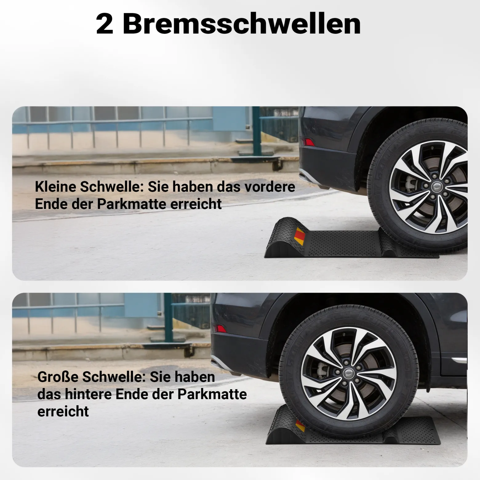 Wiltec 2x Parkmatte Parkmarkierung 52,8x25x5,2cm selbstklebende Einparkhilfe mit Bremsschwelle PKW