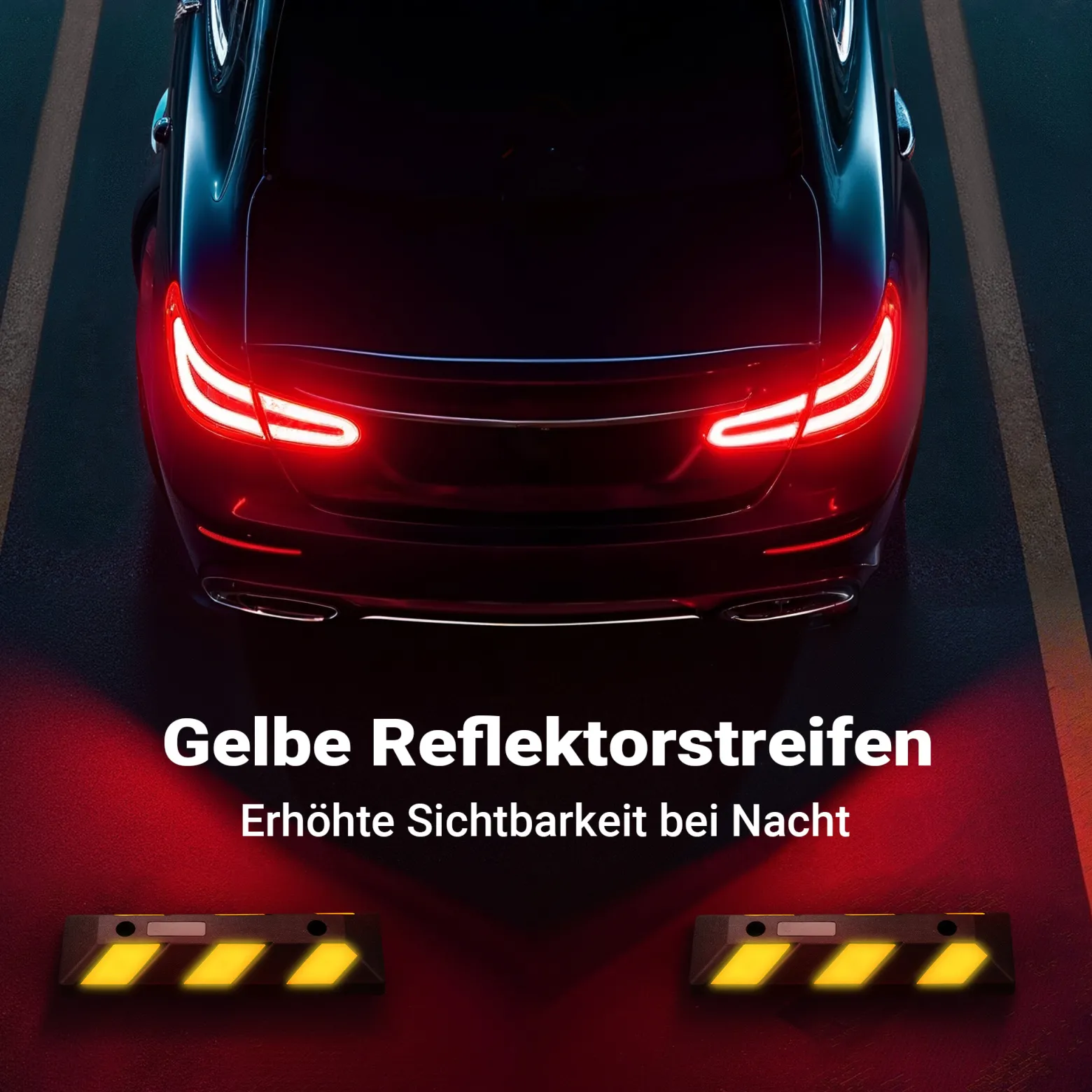 Wiltec 2x Radstopper mit Reflektoren 550 x 150 x 100 mm, Parkplatzbegrenzung aus Ebonite-Hartkautschuk, Einparkhilfe zur Bodenmontage, Überfahrschutz