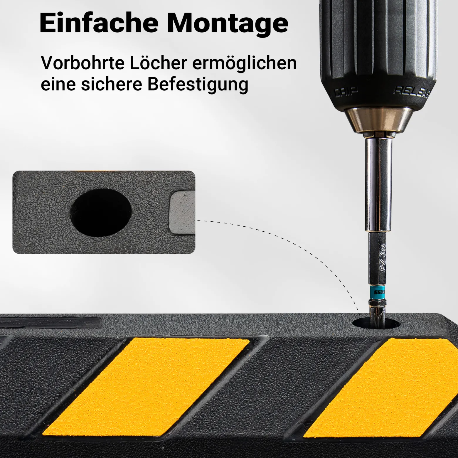 Wiltec 2x Radstopper mit Reflektoren 550 x 150 x 100 mm, Parkplatzbegrenzung aus Ebonite-Hartkautschuk, Einparkhilfe zur Bodenmontage, Überfahrschutz