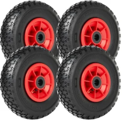 Wiltec 4x Rad 3.00-4 85 x 260 mm 90 kg, HT2046 Schubkarren Komplettrad mit Kunststofffelge, Winkelventil, Luftreifen für Sackkarre, Bollerwagen u.a .