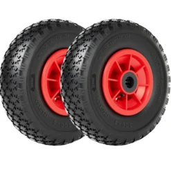 Wiltec 2x Rad 3.00-4 85 x 260 mm 90 kg, HT2046 Schubkarren Komplettrad mit Kunststofffelge, Winkelventil, Luftreifen für Sackkarre, Bollerwagen u.a .