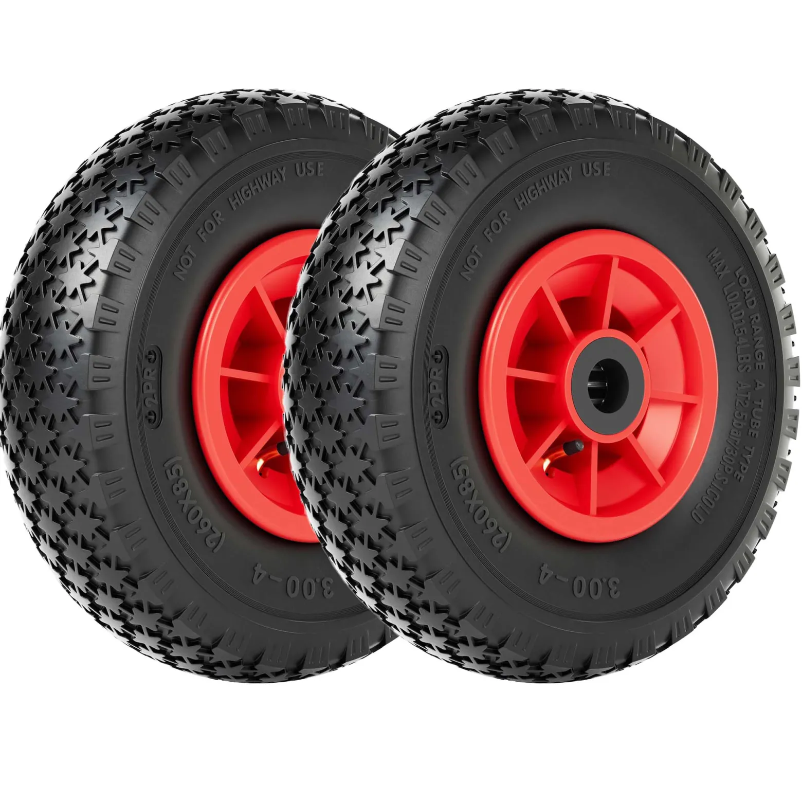 Wiltec 2x Rad 3.00-4 85 x 260 mm 90 kg, HT2046 Schubkarren Komplettrad mit Kunststofffelge, Winkelventil, Luftreifen für Sackkarre, Bollerwagen u.a .
