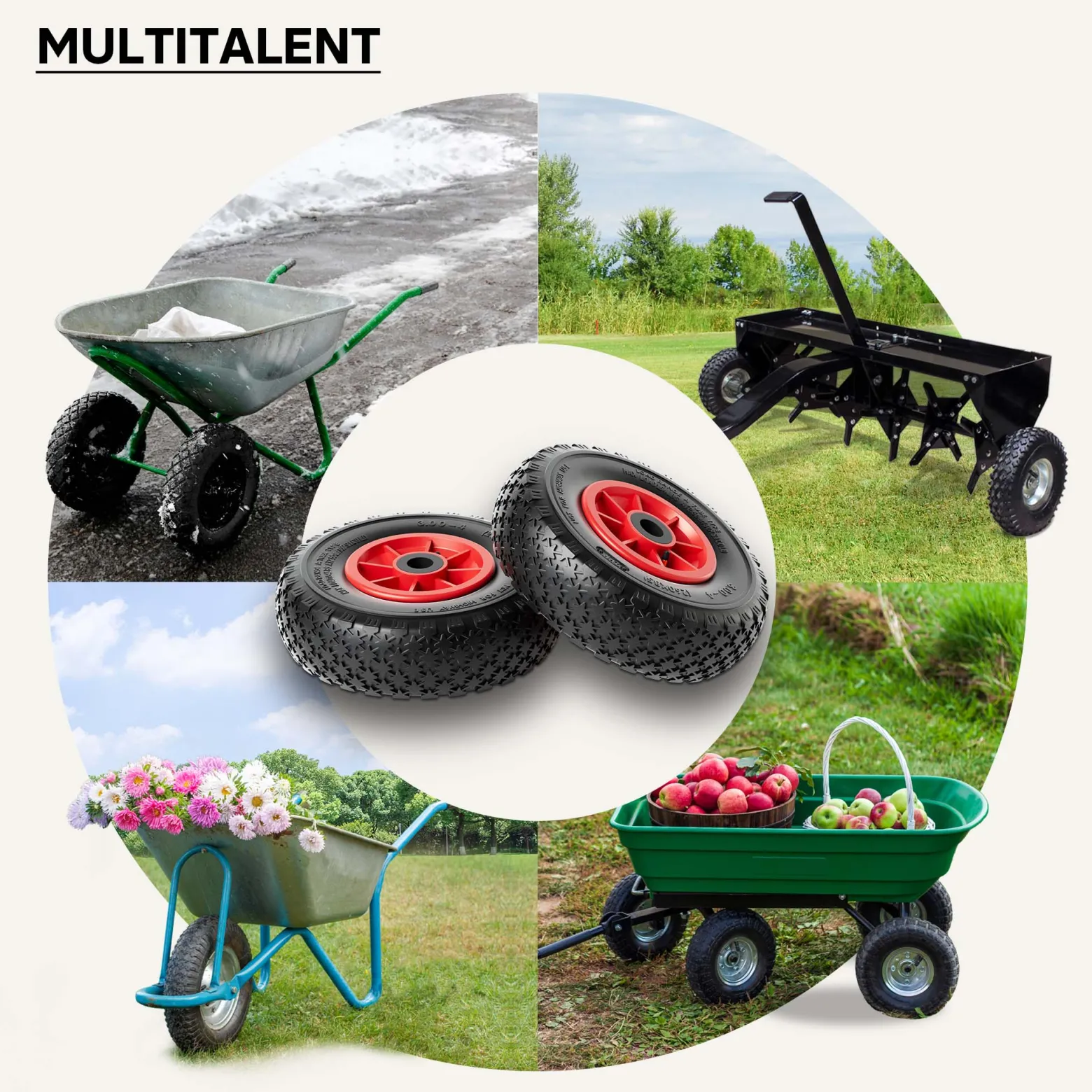 Wiltec 2x Rad 3.00-4 85 x 260 mm 90 kg, HT2046 Schubkarren Komplettrad mit Kunststofffelge, Winkelventil, Luftreifen für Sackkarre, Bollerwagen u.a .