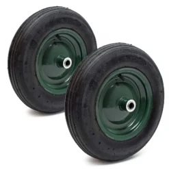 Wiltec 2x Rad 3.50-8 370-380 x 80-100 mm 130 kg, Schubkarren Komplettrad mit Metallfelge, Winkelventil, Luftreifen für Sackkarre, Bollerwagen u.a .