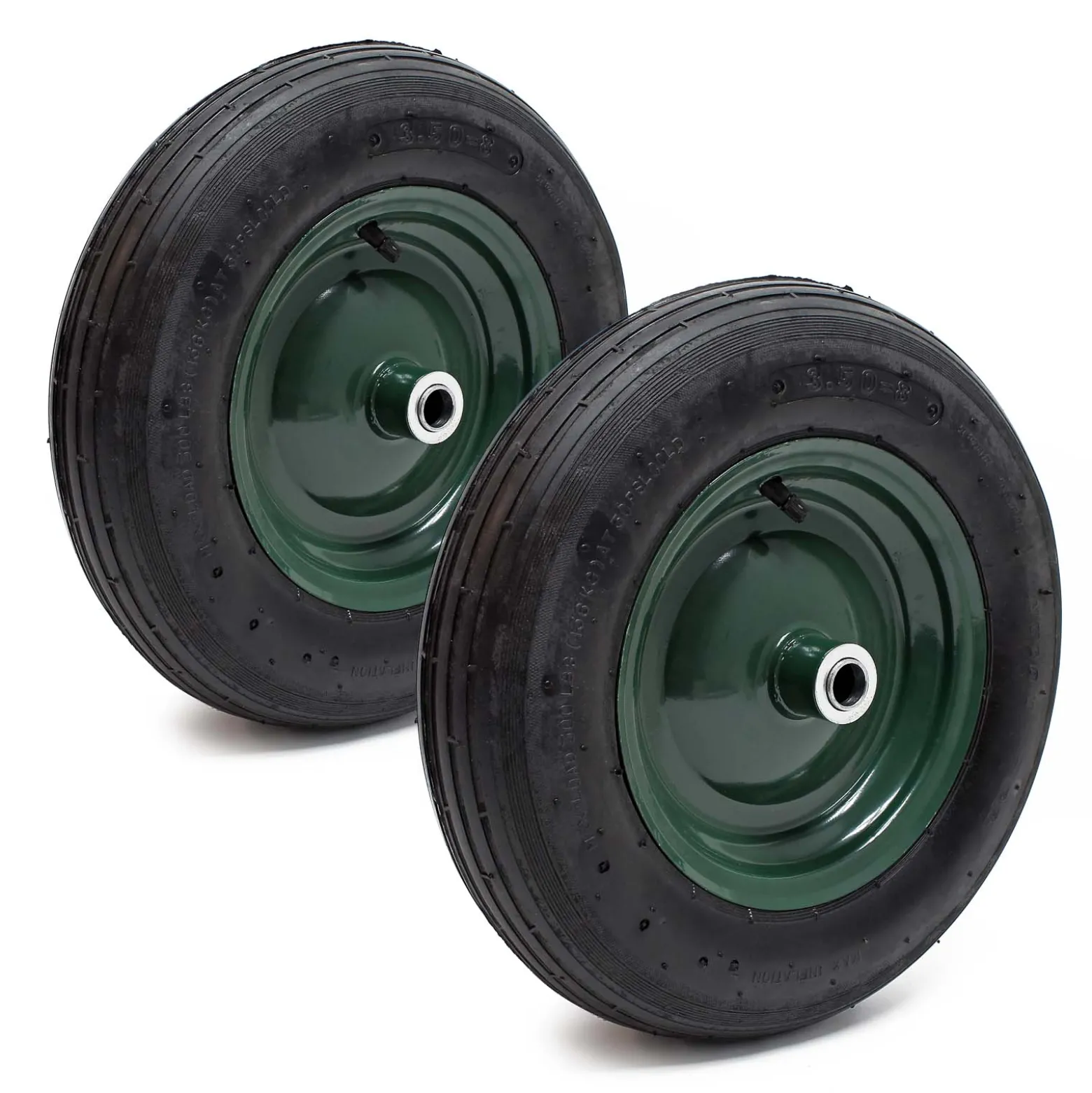 Wiltec 2x Rad 3.50-8 370-380 x 80-100 mm 130 kg, Schubkarren Komplettrad mit Metallfelge, Winkelventil, Luftreifen für Sackkarre, Bollerwagen u.a .