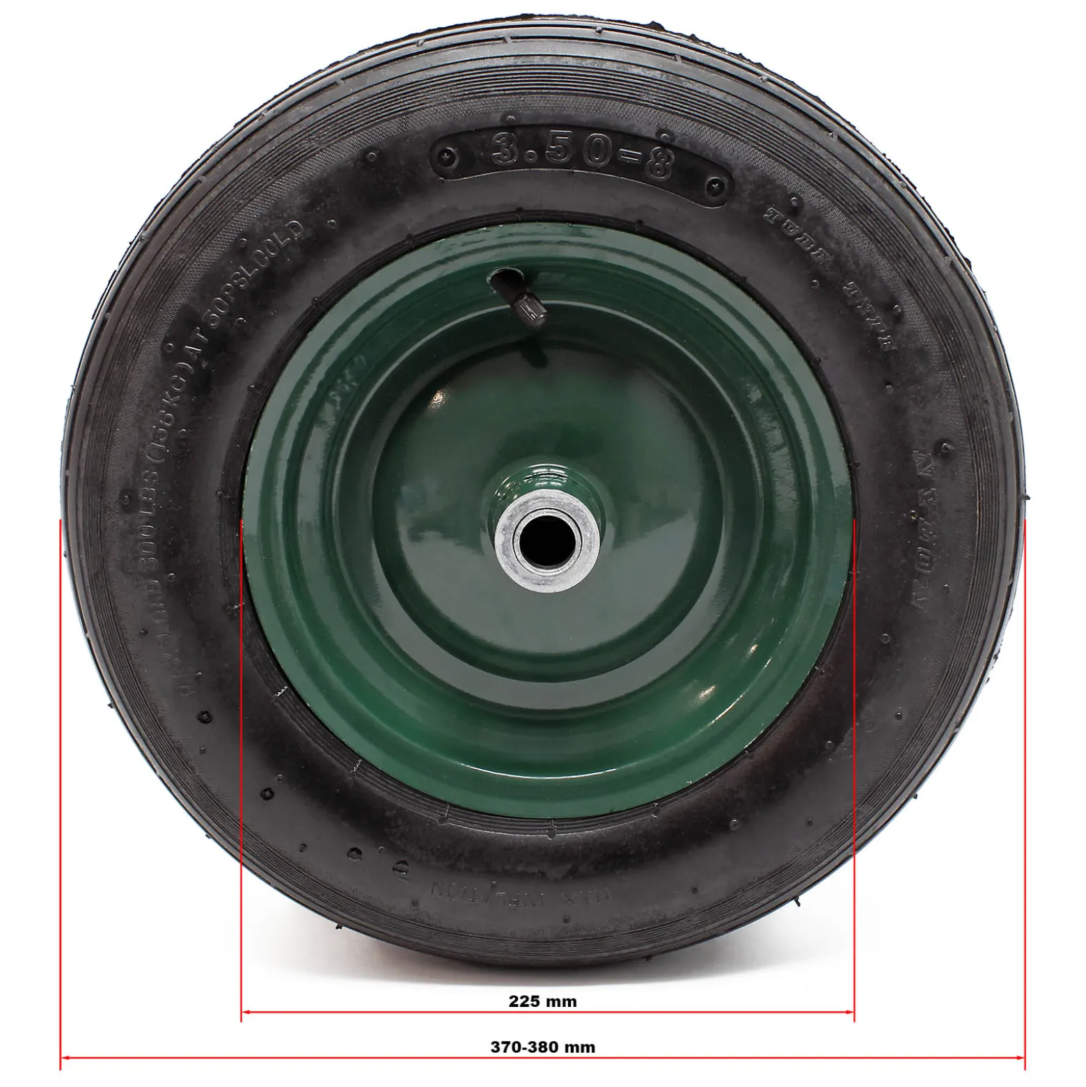 Wiltec 2x Rad 3.50-8 370-380 x 80-100 mm 130 kg, Schubkarren Komplettrad mit Metallfelge, Winkelventil, Luftreifen für Sackkarre, Bollerwagen u.a .