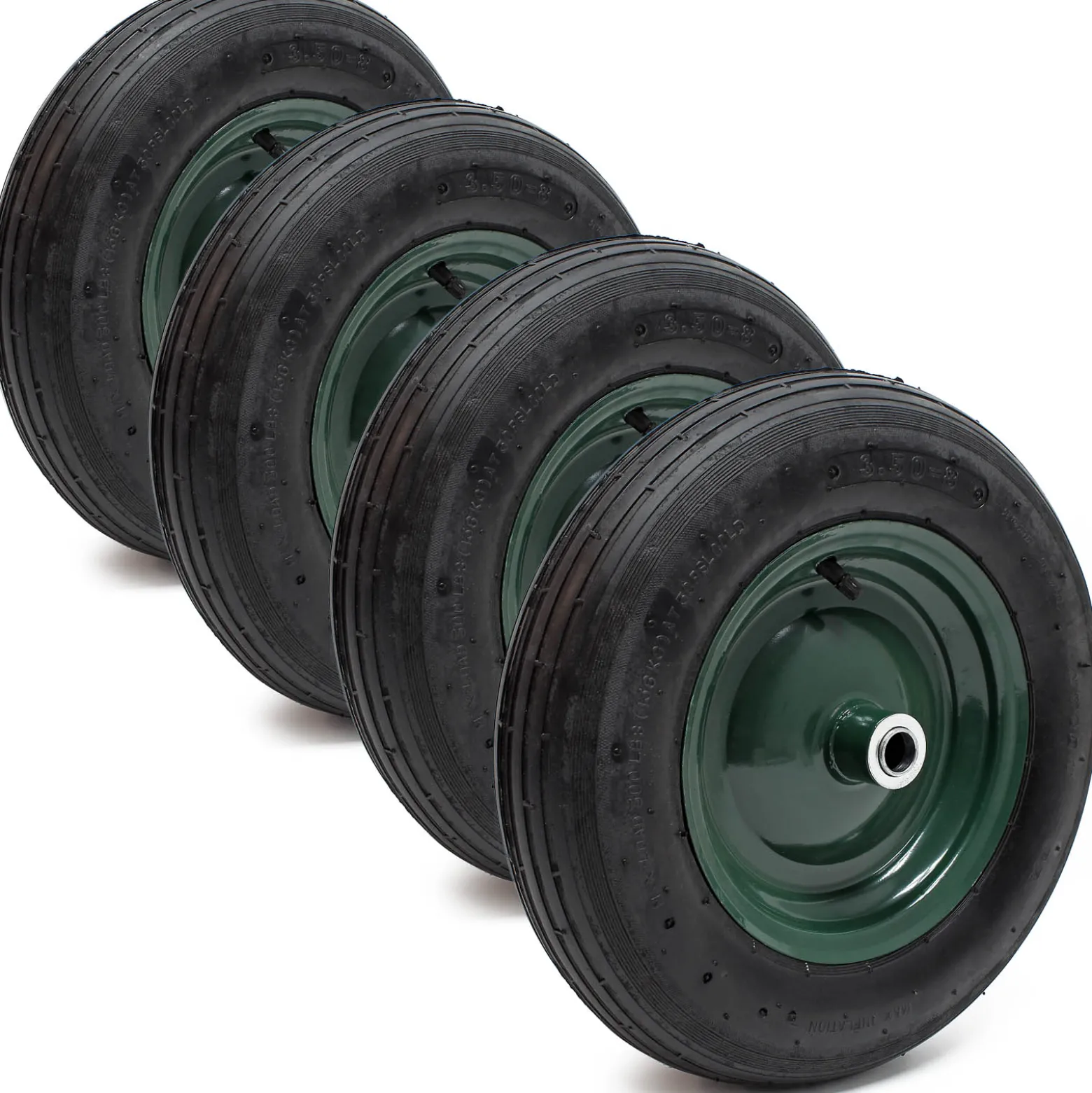Wiltec 4x Rad 3.50-8 370-380 x 80-100 mm 130 kg, Schubkarren Komplettrad mit Metallfelge, Winkelventil, Luftreifen für Sackkarre, Bollerwagen u.a .
