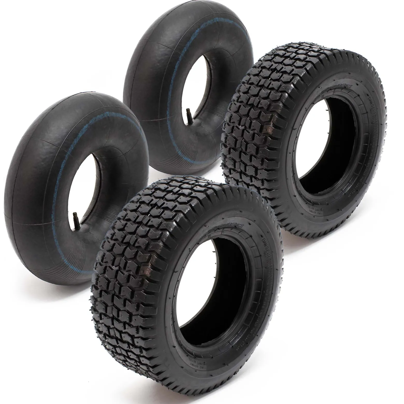 Wiltec 2x Reifenmantel 2x Schlauch für Aufsitzmäher/Rasentraktor 15x6.00-6 4PR Gerades Ventil