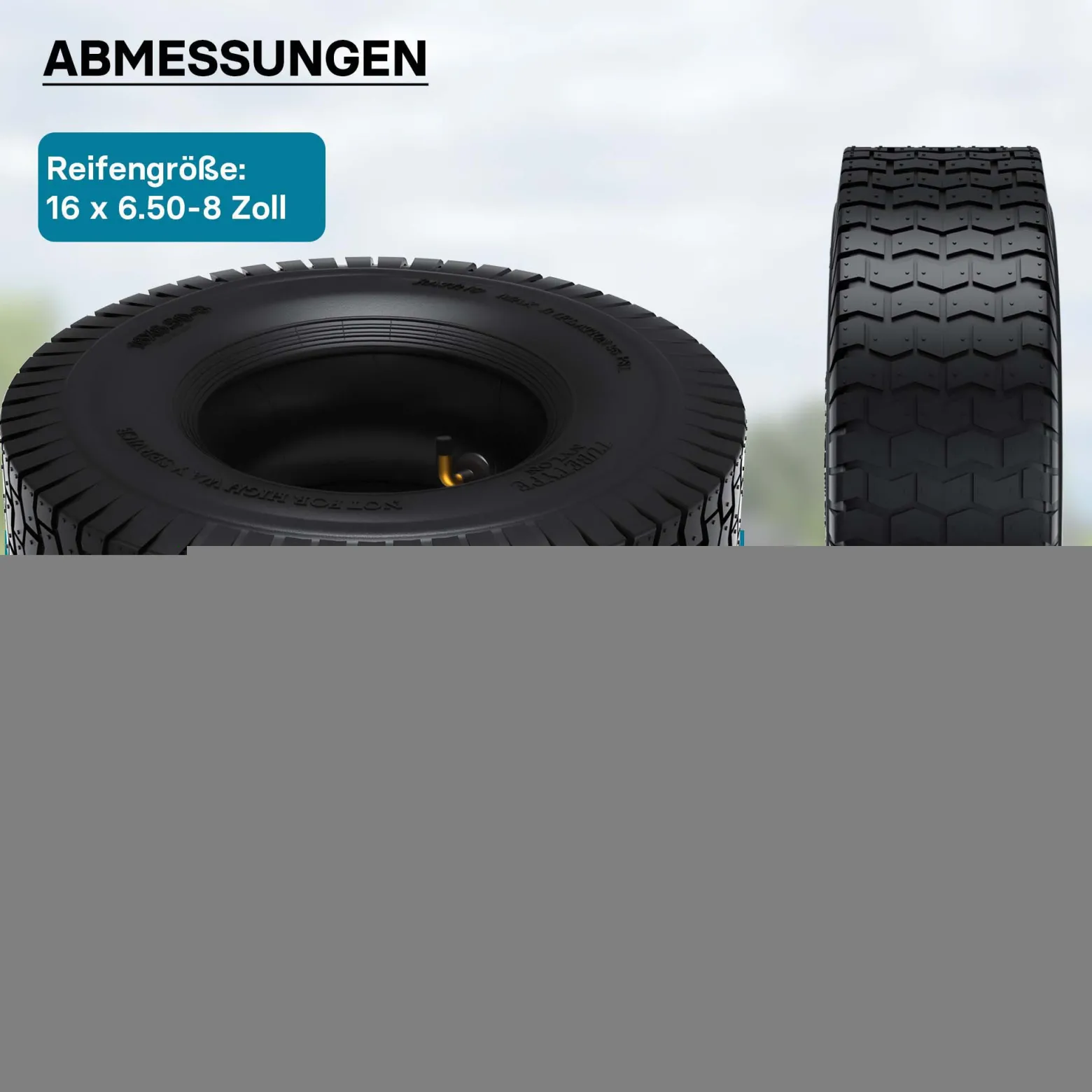 Wiltec 2x Reifenmantel 2x Schlauch für Aufsitzmäher/Rasentraktor 16x6.50-8 4PR Winkelventil
