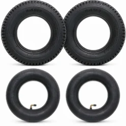 Wiltec 2x Reifenmantel 2x Schlauch für Aufsitzmäher/Rasentraktor 16x6.50-8 4PR Winkelventil